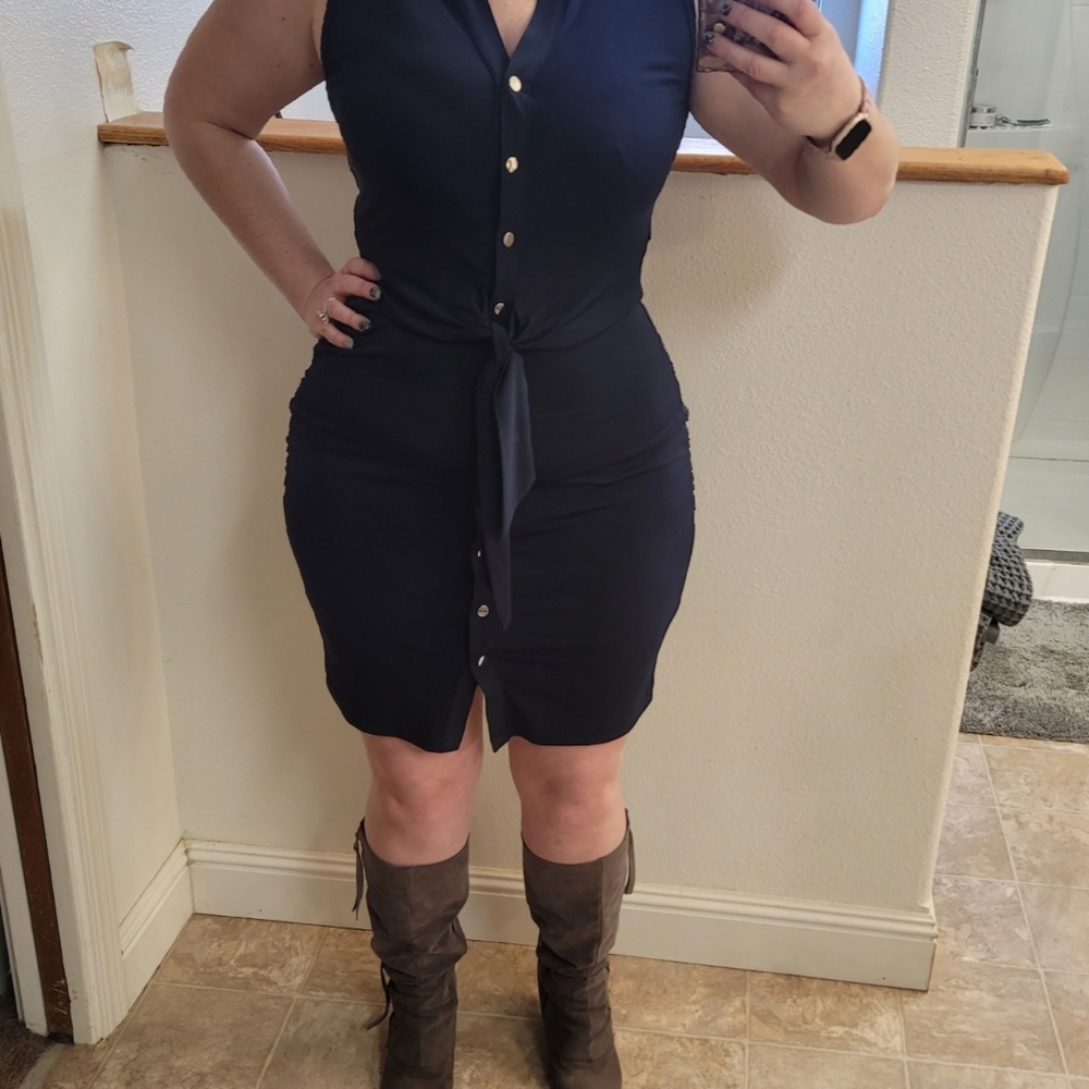 Philosophy navy sleeveless dress with Front tie